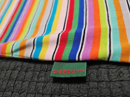 Katharine Hamnett London Vibrant Rainbow Striped V-neck Short Sleeve Shirt SZ L - 第 8/10 張圖片