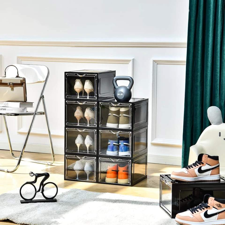 Pacote com 12 X-Large atualizado caixa de armazenamento de sapatos empilhável transparente para tênis tamanho 13 - Imagem 4 de 4