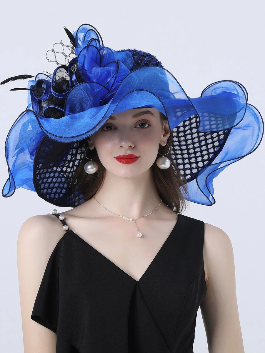 chinese dress ladies JUNE'S YOUNG Women Church Hats Formal Dress Derby Hats Elegant Bucket Hats  (Black/white) Vintage 1920s Sunday Best Dress Hat with Feather & Floral  Chiffon main image 1