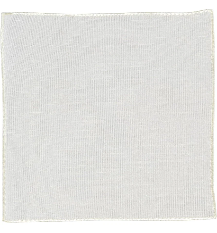 Hell Blues Men Light Yellow Pocket Square Linen with Embroidered Edge 24cm X24cm - Image 3 of 3