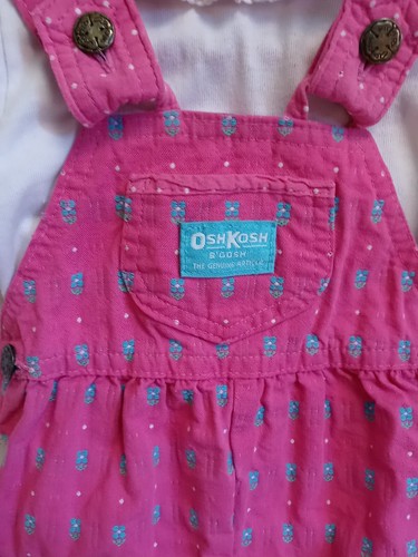 12 Months Vintage Girls OshKosh B'gosh Overalls Pink *Blue Daisies* - Picture 3 of 20
