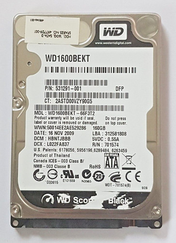 160 GB SATA Western Digital WD1600BEKT-66F3T2 7200rpm 16MB HDD 2.5" Festplatte