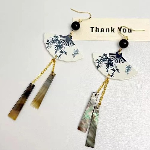 1Pair Chinese Style Fan Pendent Tassel Earrings National Style Earrings Gifts - Picture 7 of 7