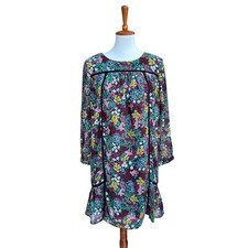 Loft Women’s M Floral Pleated Ruffle Mini Lined Shift Dress with Lace Detail