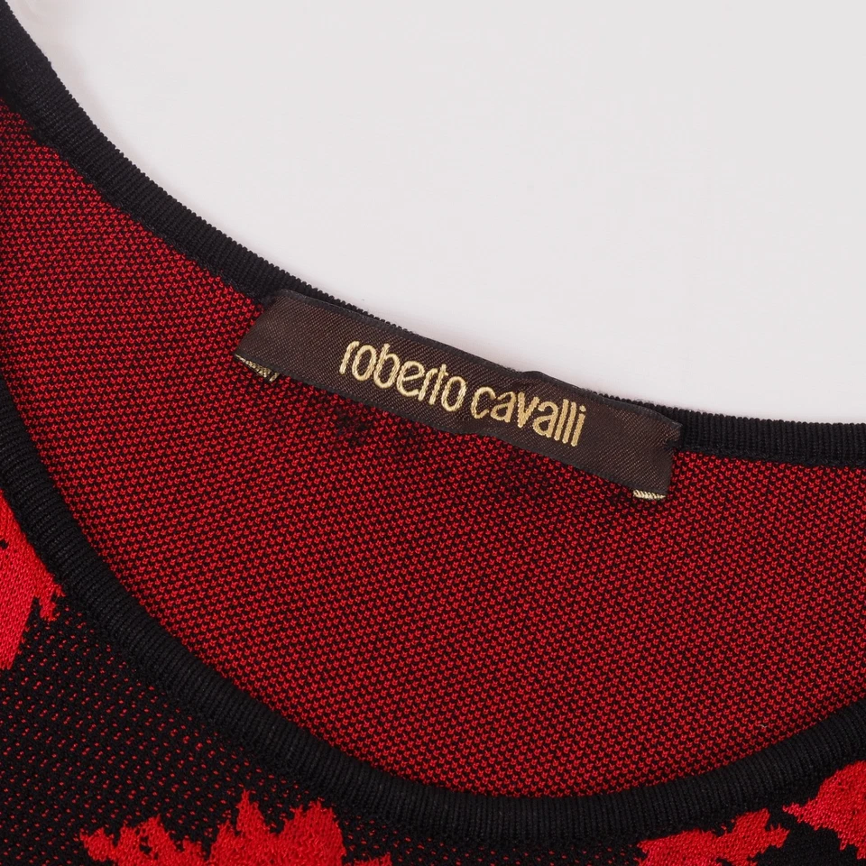 Vestido Roberto Cavalli Vintage Para Mujer Negro Rojo Barroco Bodycon Tejido Talla IT 40 Foto 3 de 4