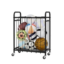Ball Storage Cart With Wheels Garage Sports Equipment Organizer Rack 1 PCS