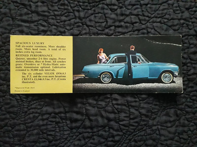 VAUXHALL VELOX & CRESTA VERKAUFSKARTE - Verschenkt auf dem Pariser und britischen Autosalon