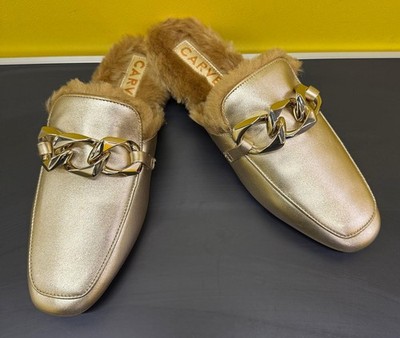 Carvela aufwendige Leder-Pantoletten mit Kette in Gold - UK 5,5 / EU 38,5