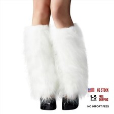 Furry Faux Fur Leg Warmers for Women - Soft Fluffy Legwarmer One Size White