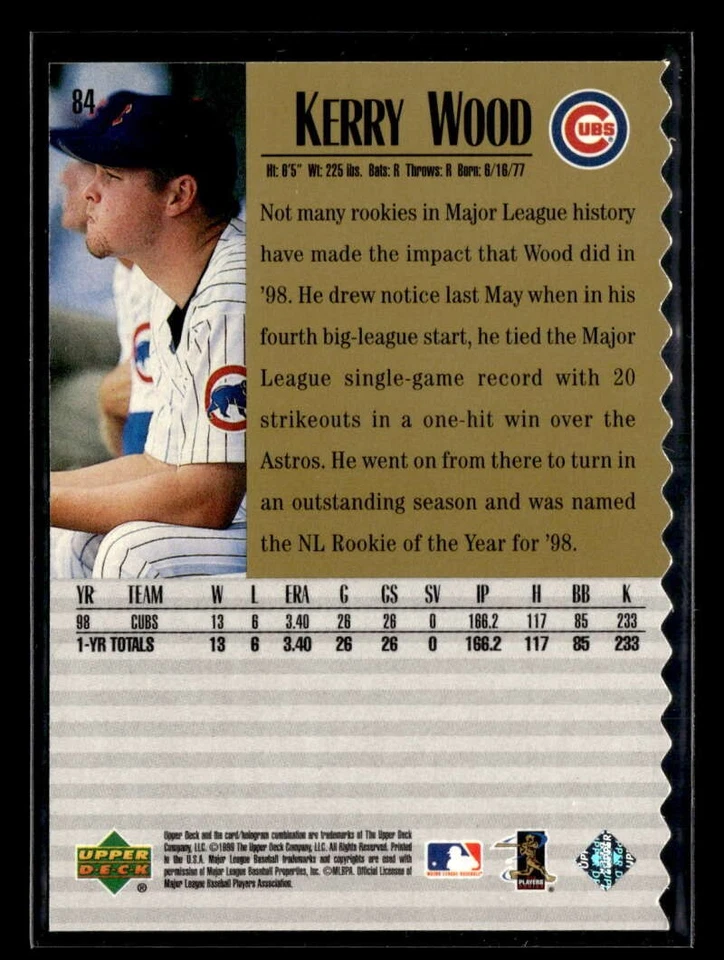 1999 Upper Deck Century Legends #84 Kerry Wood Century Collection /100 U3245 - Image 2 of 2