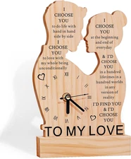 I Love You Gifts for Her Him, I Choose You Wooden Clock Desk Decor, Anniversary