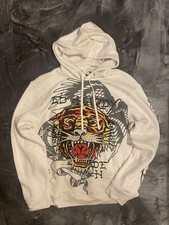 Vintage Ed Hardy White Graphic Hoodie Y2K 00s Tattoo Print Size L