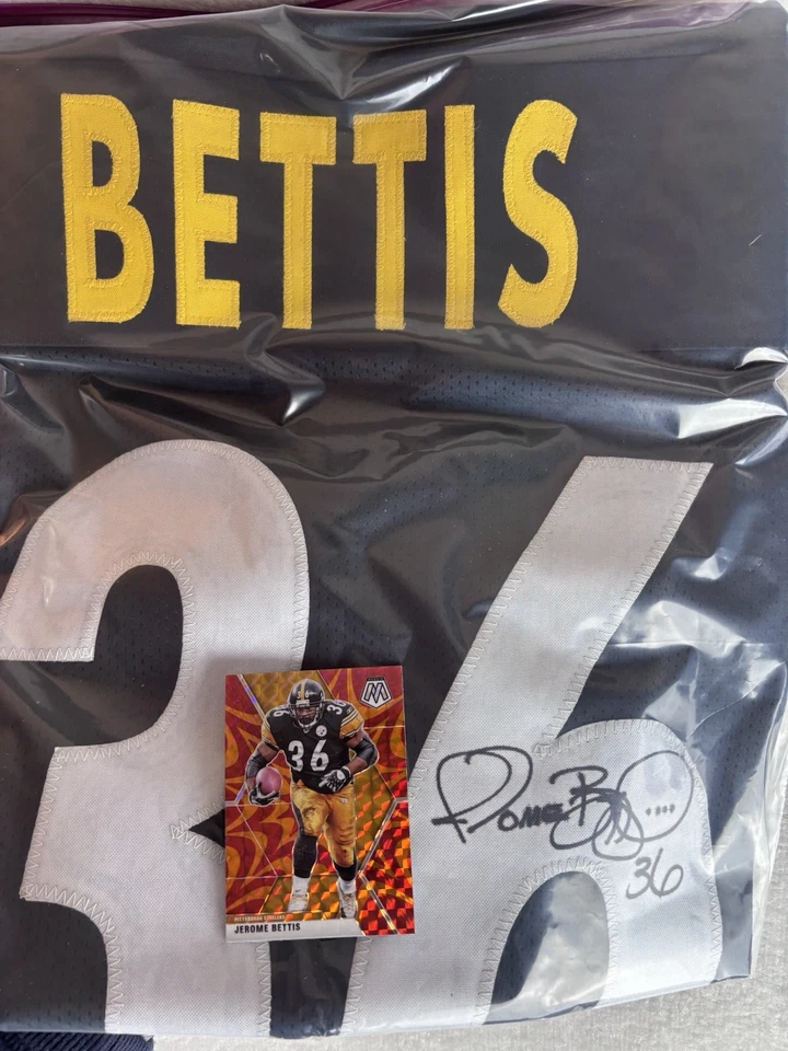Camiseta de fútbol Jerome Bettis negra firmada a mano autografiada certificada por Beckett Foto 3 de 4