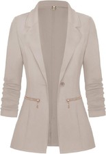 Women's Work Blazer Open Front Long Sleeve Cardigan Jacket with Zipper Pockets