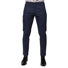 DOLCE & GABBANA Pants Blue Cotton Tapered Men Formal Trousers IT48/W34/M 680usd