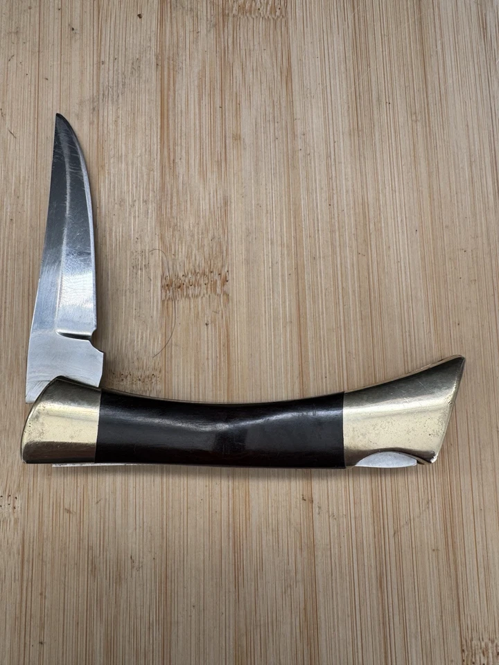 Vintage 70s-80s Browning USA Large 5" Wood Handle Lockback Folding Pocket Knife - Image 3 of 4