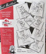 Aunt Marthas 3733 Cute Cat Day of Week Kitten Towels Embroidery Transfer Pattern