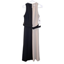 NEW Calvin Klein Women Beige Black Colorblock Dress Sleeveless Size 6 With Belt