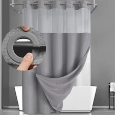 Hookless Shower Curtain with Snap in Liner,Easy Install Hotel Style Waffle Showe