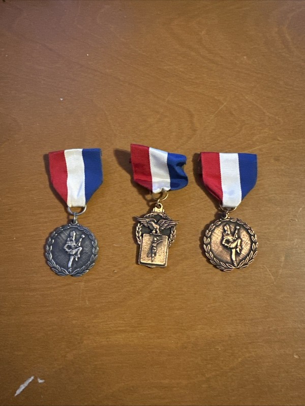 Lot 3 Vtg Majorette Baton Twirling Marching Band Competition Medals Pins Ribbon