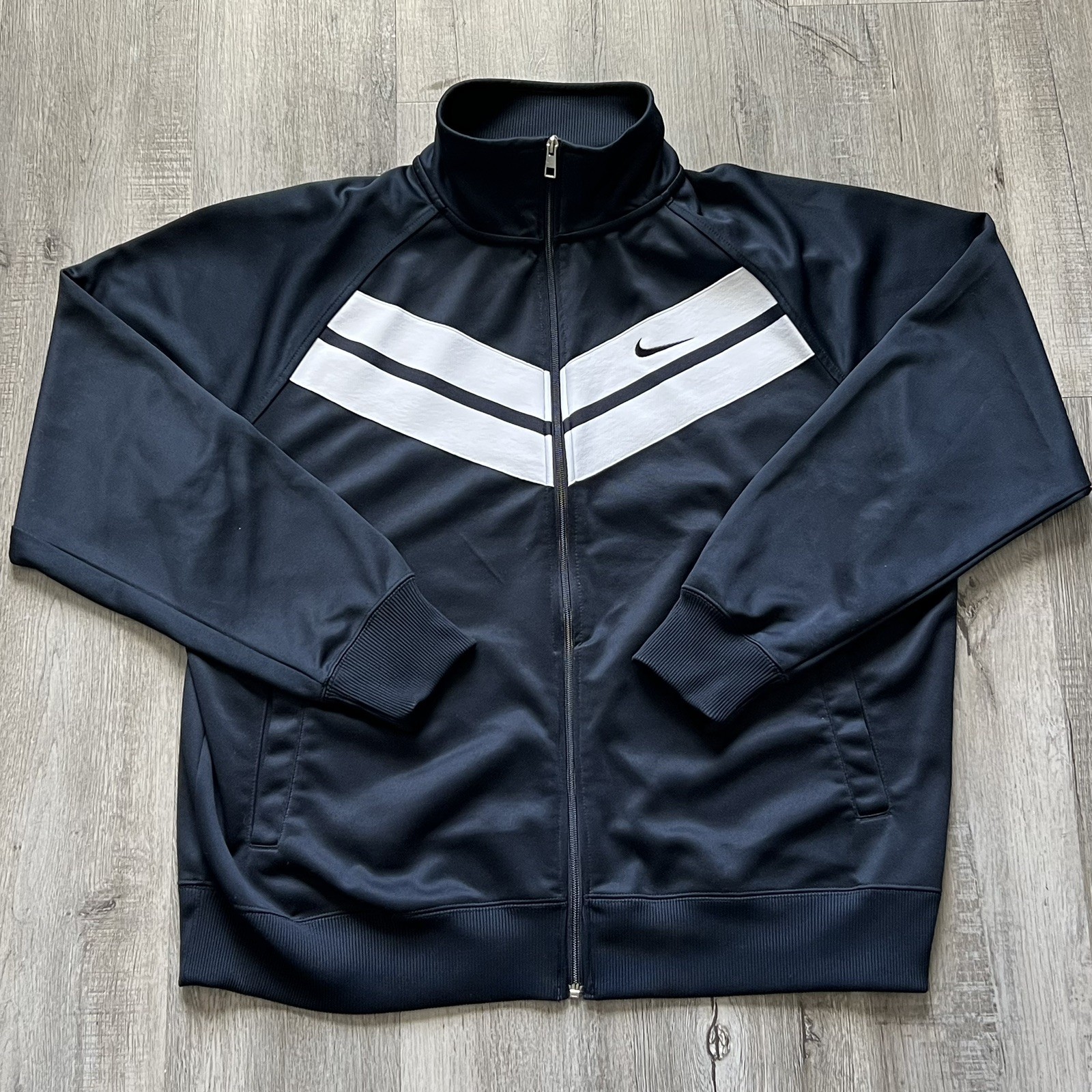 Nike Track Jacket Mens 2XL Black White Full Zip Athletic Dept VTG 446271-017