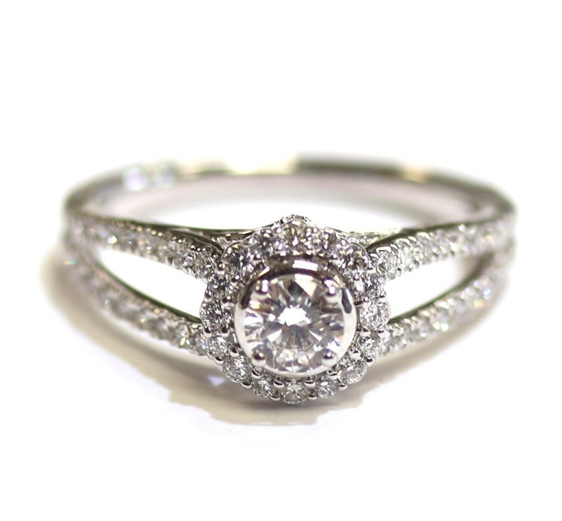14k White Gold .73ct Lab Created Round Diamond Halo Engagement ring band 3.3g 7