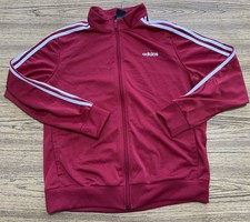 adidas Men's Red/White 3-Stripes Full-Zip Track Jacket Knit Polyester XL