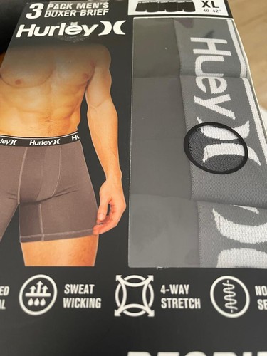 size XL 3 Pair Pack HURLEY Mens REGRIND Boxer Briefs Black sweat wicking hombre - Picture 2 of 6