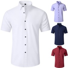 Men's Dress Shirts Formal Business Short Sleeves Slim Fit Elastic Casual Shirts