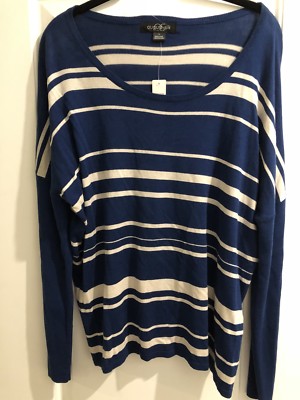 New With Tags Blue Sweater August Silk  BEIGE Striped Oversize Pullover Large