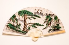 Large 63 35 in Decorative Oriental Chinese Wall Hanging Fan Pine Tree Painting