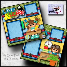 SCHOOL  girl  teacher 2 premade scrapbooking pages paper printed layout CHERRY
