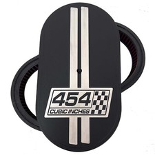 454 Big Block Chevy 15 Oval Air Cleaner Kit Engraved Raised Billet Top - Black