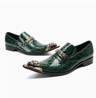 Men's Business Dress Real Leather Metal Pointy Toe Hairstylist Shoes Chic Green