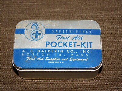 VINTAGE 4'' X 2 1/2''   HALCO FIRST AID POCKET KIT TIN CAN *EMPTY*