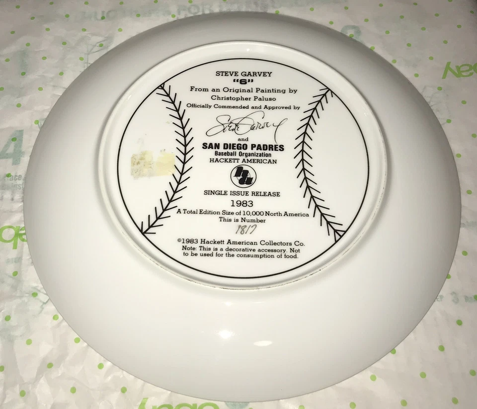 Vintage Collector's Plate ~ STEVE GARVEY #6 - SAN DIEGO PADRES 1983. #1817 NICE! - Image 2 of 2