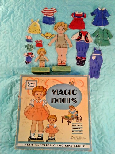 Muñecas mágicas Lovey & Dovey 1951 vintage con soportes, caja original de Parker Brothers - Imagen 9 de 12