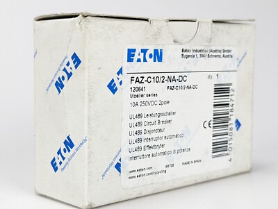 EATON MOELLER FAZ-C10/2-NA-DC, 2 Pole 10 AMP 250 VDC Circuit Breaker *NEW*