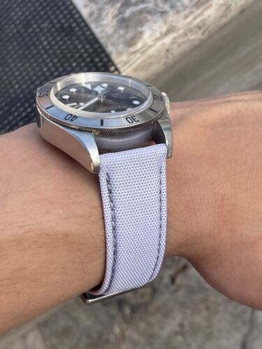 20 mm WEISS Segeltuch Canvas/Leder Uhrenarmband Armband GRAUE Naht - Bild 12 von 12