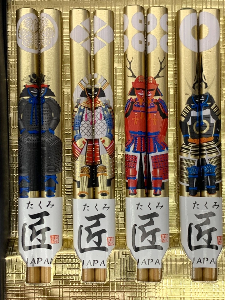 Juego de 5 pares de palillos SAMURAI color dorado hecho a mano Japón recuerdo de 9 pulgadas Foto 4 de 4
