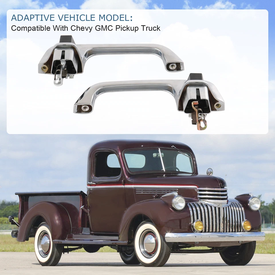 Par de manijas de puerta exteriores exteriores cromadas para camioneta Chevy GMC Foto 4 de 4