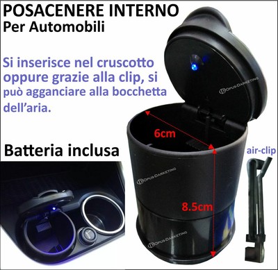 POSACENERE AUTO UNIVERSALE CON LED BLU PORTACENERE DACIA DUSTER PORTATILE CAMPER