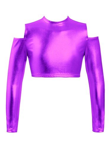 Kids Girls Crop Tops Long Sleeve Turtleneck Shirt Ballet Gymnastics Dancewear - Picture 229 of 265