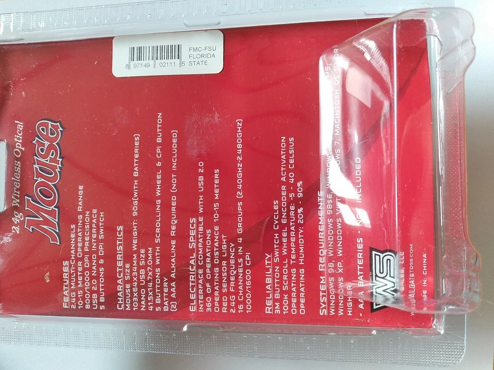 Florida State Seminoles FSU Wireless Optical Mouse 2.4G Windows / Mac NCAA - Image 3 of 4