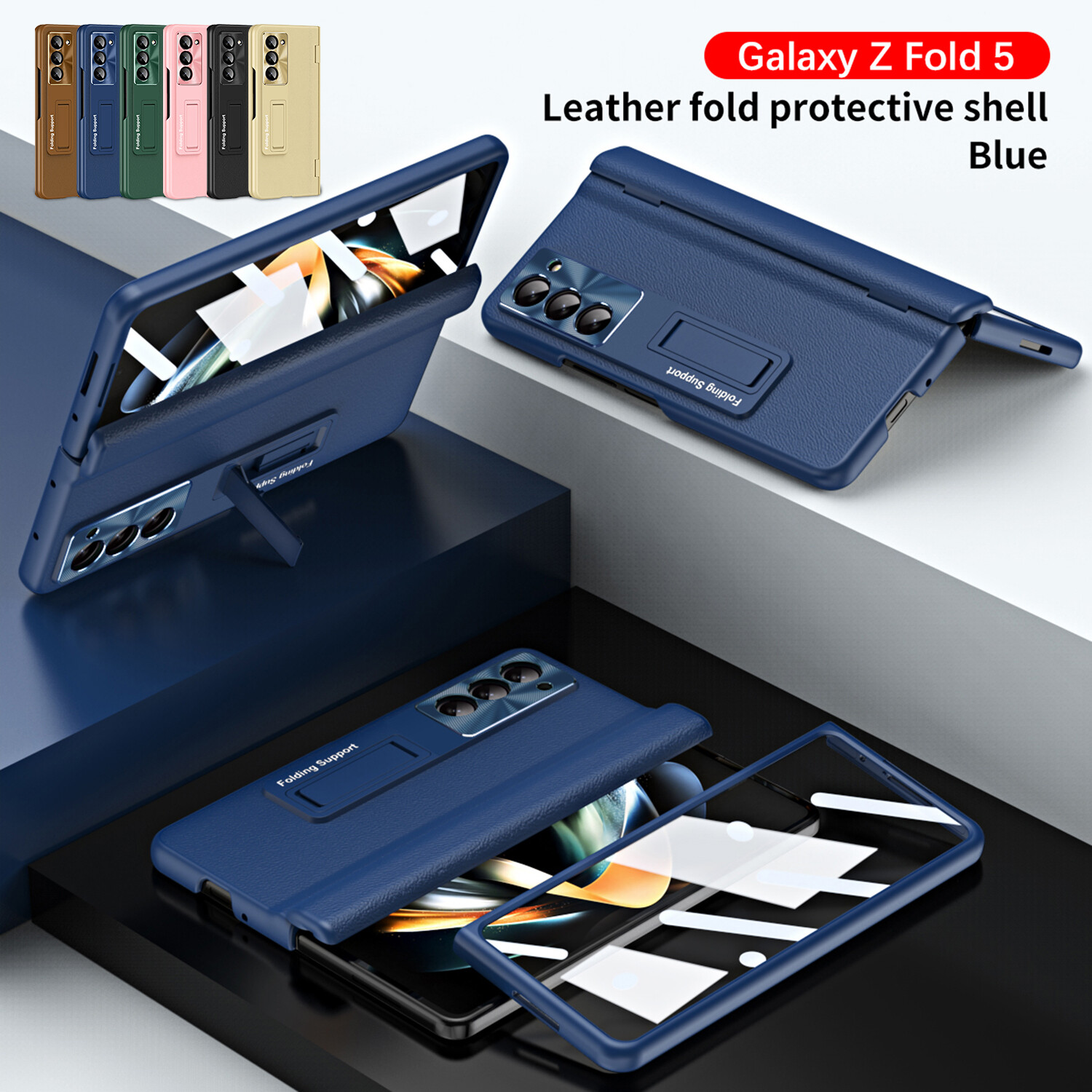 For Samsung Galaxy Z Fold 6 Fold 5 4 3 Leather Kickstand Case Glass Screen Cover-image