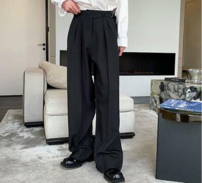 【MODERNIF】Dion brushed semi-wide slacks Men's Fashion Design Loose Suit Pants Youth Casual Pure