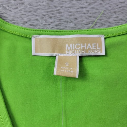 Michael Kors Blouse Top Womens Small Green Ruched Flutter Sleeve Jersey Stretch - Picture 8 of 11