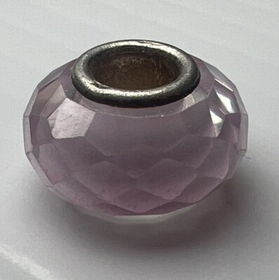 Murano Italy 925 Sterling Silver Glass Slide Bubble Bead Charm Pink Faceted