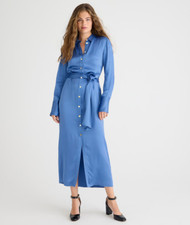 NWT J. CREW BLUE LUSTER CREPE DRAPEY SHIRTDRESS DRESS SZ 8