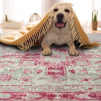 loomBloom Multi Size Hand Knotted Wool Oushak Area Rug Gray Beige & Pink